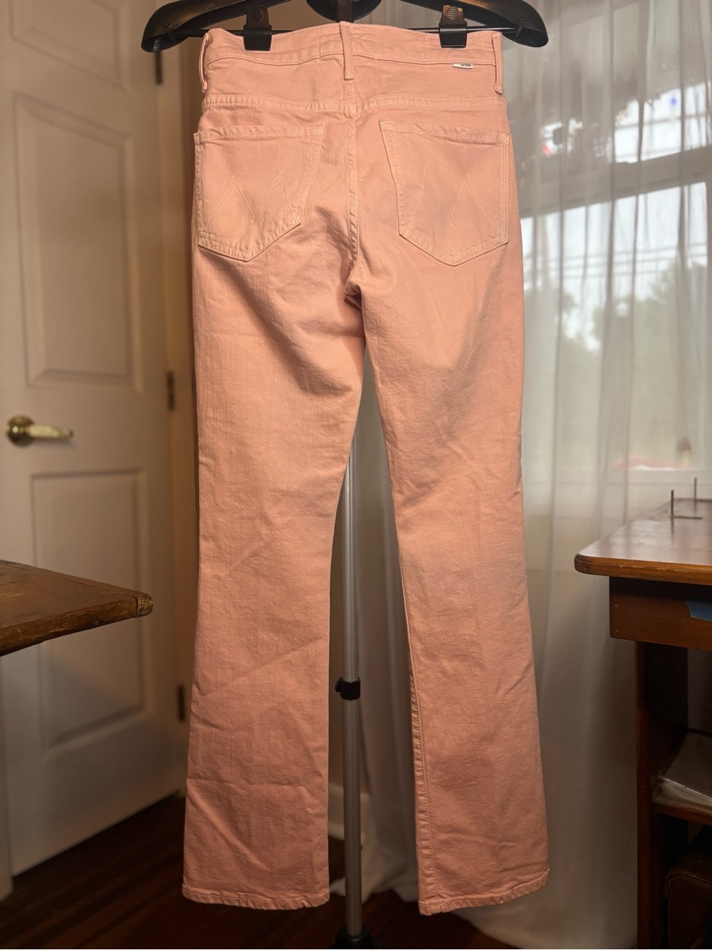 MOTHER The Insider Hover High Rise Crop Flare Jeans Peach Parfait Pink 26 - Picture 4 of 15
